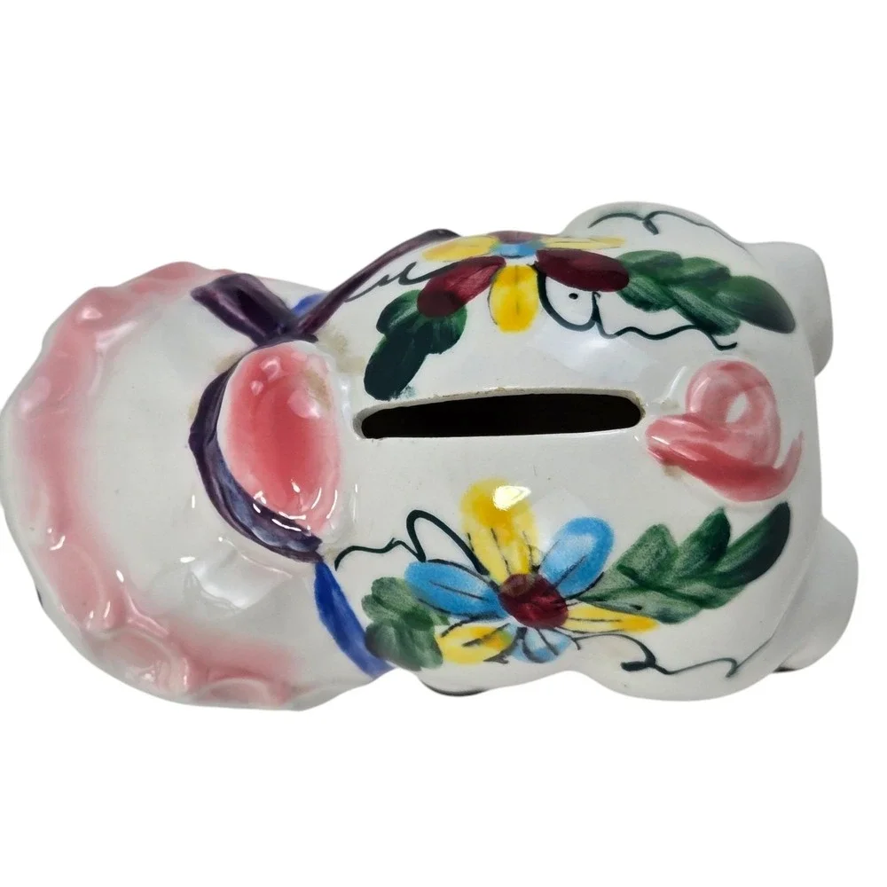 Vintage 1950s Miniature Hand Painted Ceramic Piggy Bank Japanese 4x3x2